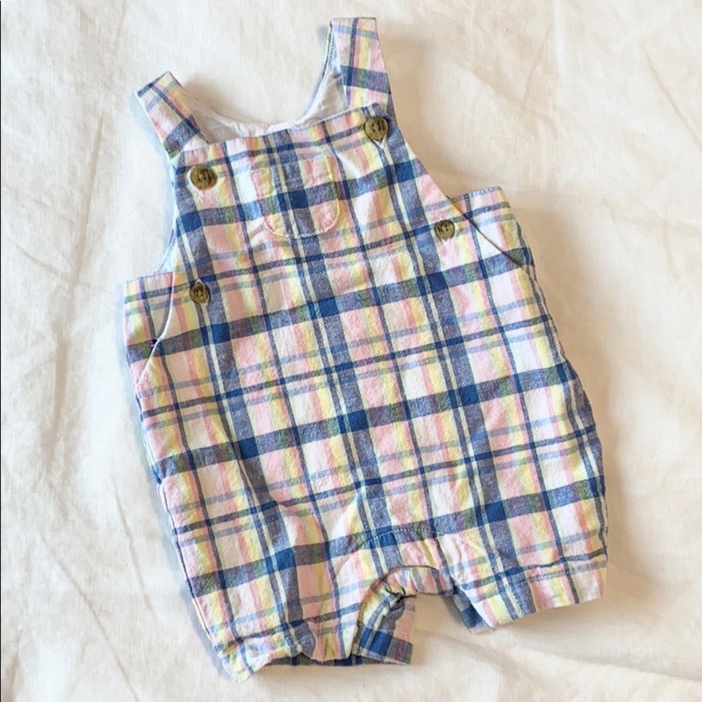 Janie and Jack Pastel Plaid Short Overall 0-3 Mo.